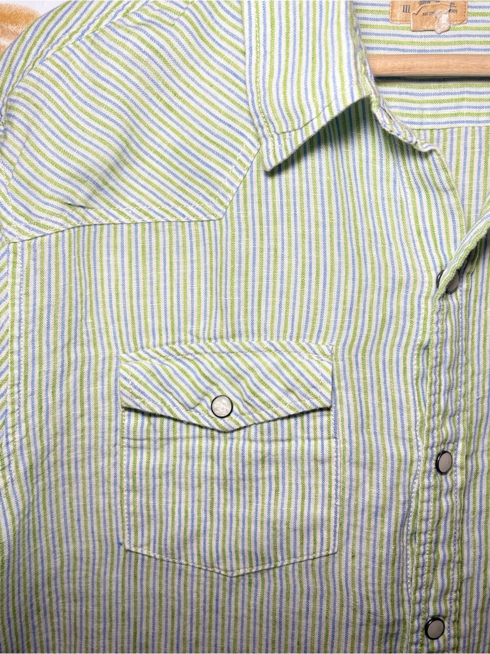 100% Linen Coastal Stripe Button-Up Shirt | Euro Summer Resort Casual - Picture 8 of 8